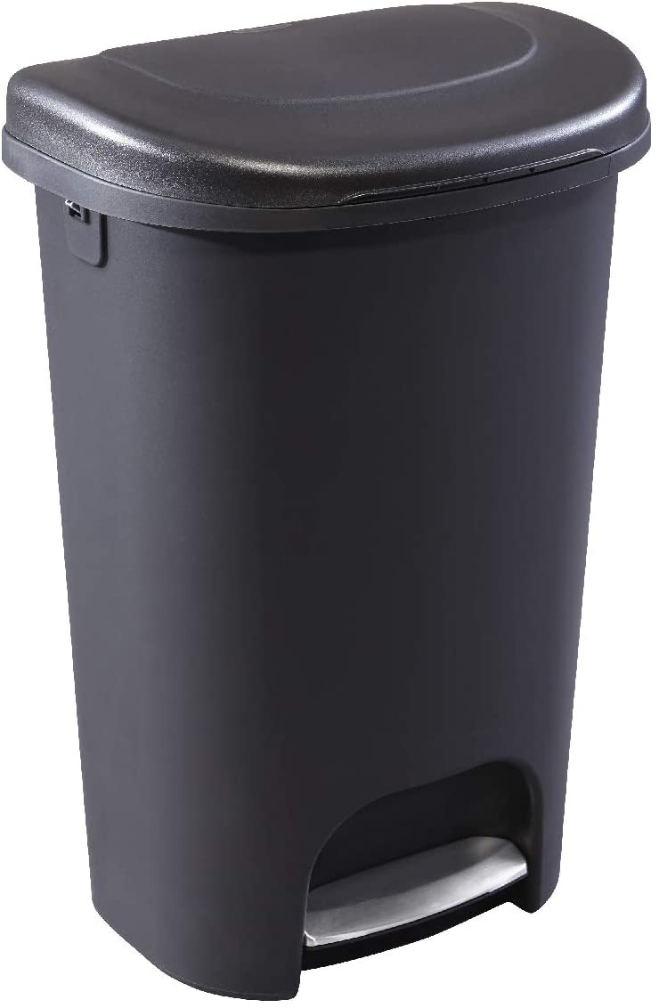 3G Classic Black Step-On Trash Can with Stainless-Steel Pedal