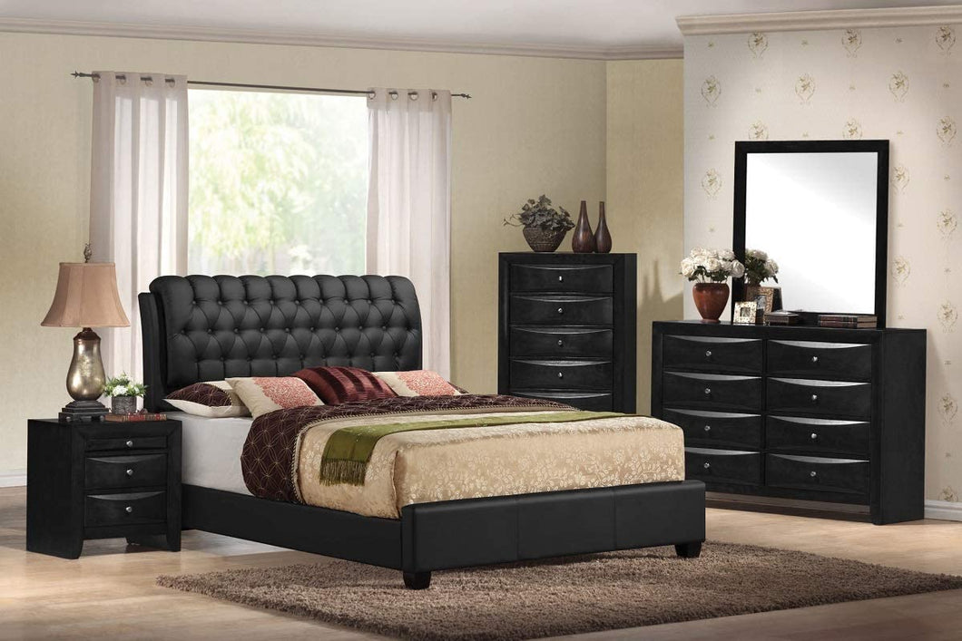 5 Pieces Contemporary Bedroom Set with PU Upholstered Bed (Black)