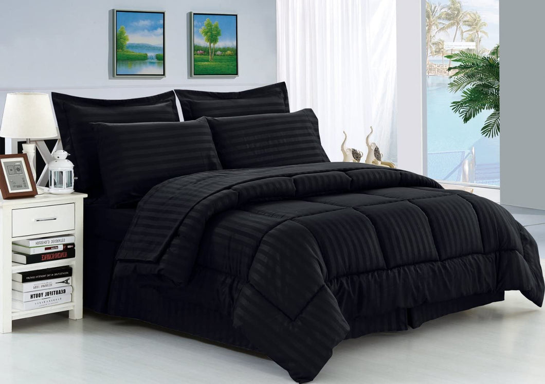 Elegant Comfort Wrinkle Resistant - Silky Soft Dobby Stripe Bed-in-a-Bag 8-Piece Comforter Set