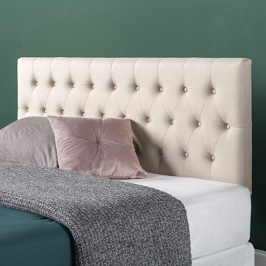 Upholstered Headboard / Button Tufted Upholstery / Adjustable Height / Easy Assembly, Taupe, Queen