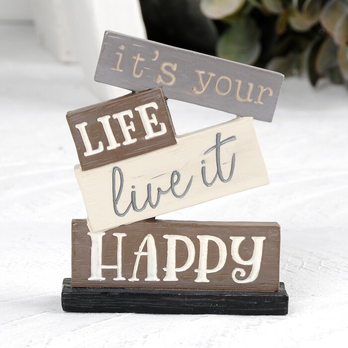 It's Your Life Live it Happy Stacked Letter Block